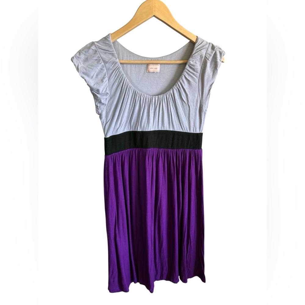 Love…Ady Women’s Cinched Waist Purple Gray Babydoll Dress Spring Floral, Medium